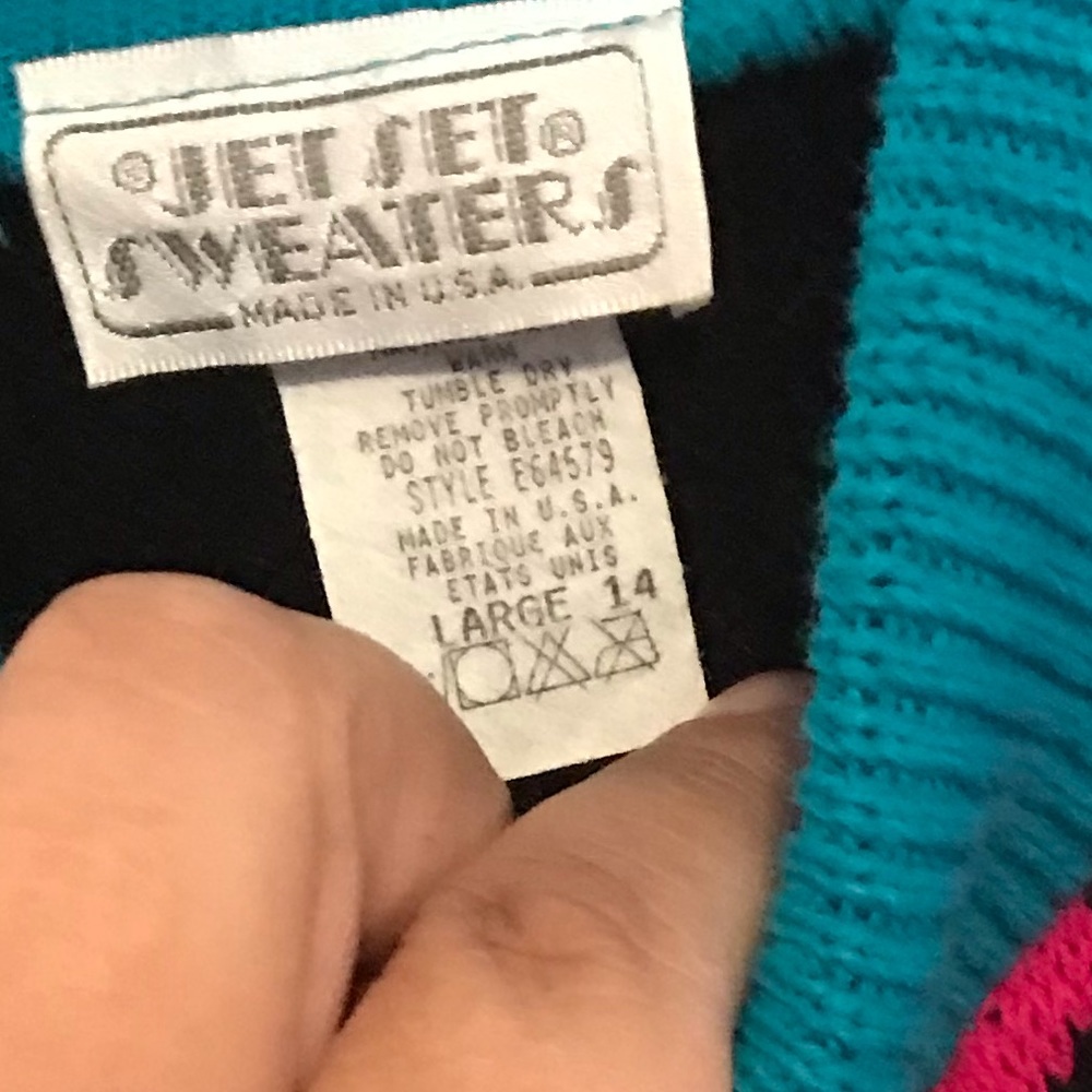 Vintage GIRLS Neon Color Block Mix Pattern Cable Knit Chunky  3/4 Zip Sweater - Picture 8 of 9